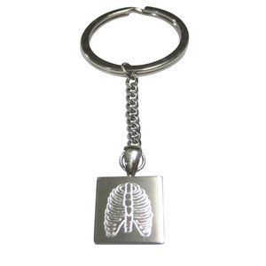 Silver Toned Square Etched Anatomical Rib Cage Pendant Keychain